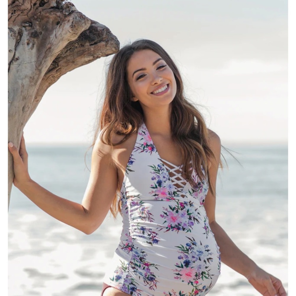Pink blush maternity tankini